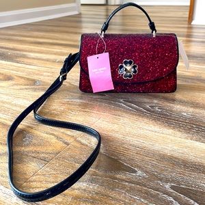 Kate Spade New York Odette Glitter Mini Top Handle Bag in Black Cherry NWT